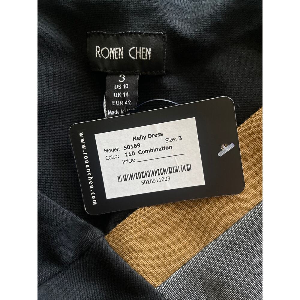 Ronen Chen Nelly Colorblock Long Sleeve Asymmetrical Sheath Dress Size 10 NWT - Picture 8 of 8